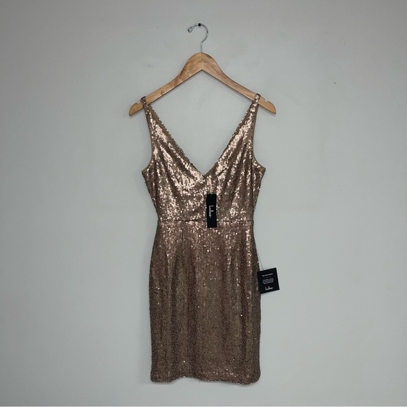 Lulus Dress Size Extra Small Matte Bronze Sequin Bodycon Champagne Showers NWT - Picture 4 of 12